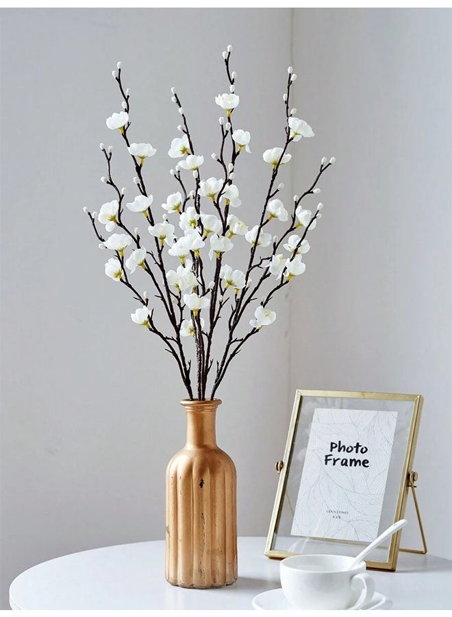 ٨ قطع زهور صناعية بيضاء على شكل زهر الخوخ، سيقان طويلة بطول ٥٥ سم لديكور المنزل والزفاف والفنادق والمكاتب والحدائق - Image 3