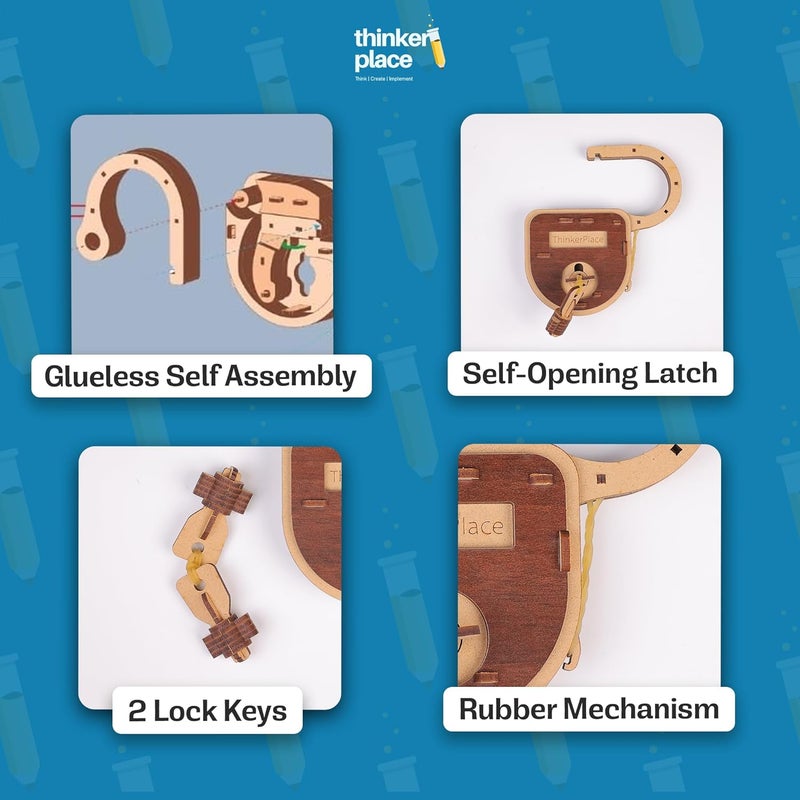 ThinkerPlace DIY Lock & Key for Kids | Build, Color & Play with a Working Lock & Key | STEM Educational Toy for Kids Age 6+ Years | Science & Learning Toy - Image 2