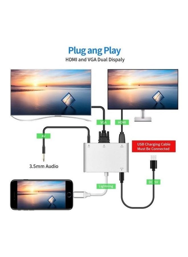 NIBEMINENT - 1080P Lightning To Hdmi Vga Audio Adapter For Iphone7 6/6S/5S/Ipad Ipod Hdtv Silver - Image 1