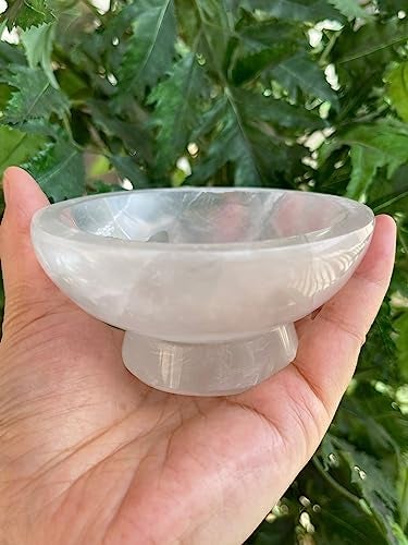 GAF TREASURES Gemstone Carved - 4" Diameter Selenite Crystal Polished Charging Bowl With Pedestal, Selenite Bowl On Stand - Image 3