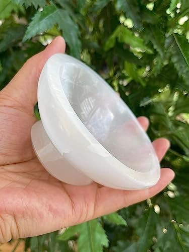 GAF TREASURES Gemstone Carved - 4" Diameter Selenite Crystal Polished Charging Bowl With Pedestal, Selenite Bowl On Stand - Image 1
