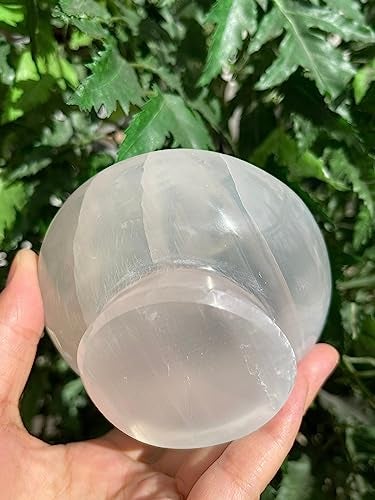 GAF TREASURES Gemstone Carved - 4" Diameter Selenite Crystal Polished Charging Bowl With Pedestal, Selenite Bowl On Stand - Image 5