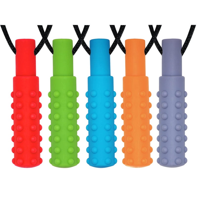 Hoaisun Chew Necklaces for Sensory Boys and Girls Silicone Chew Toys for Kids with Autism ADHD SPD Teething or Special Needs Chewy Necklace for Adults Reducing Anxiety Fidgeting 5 Pack