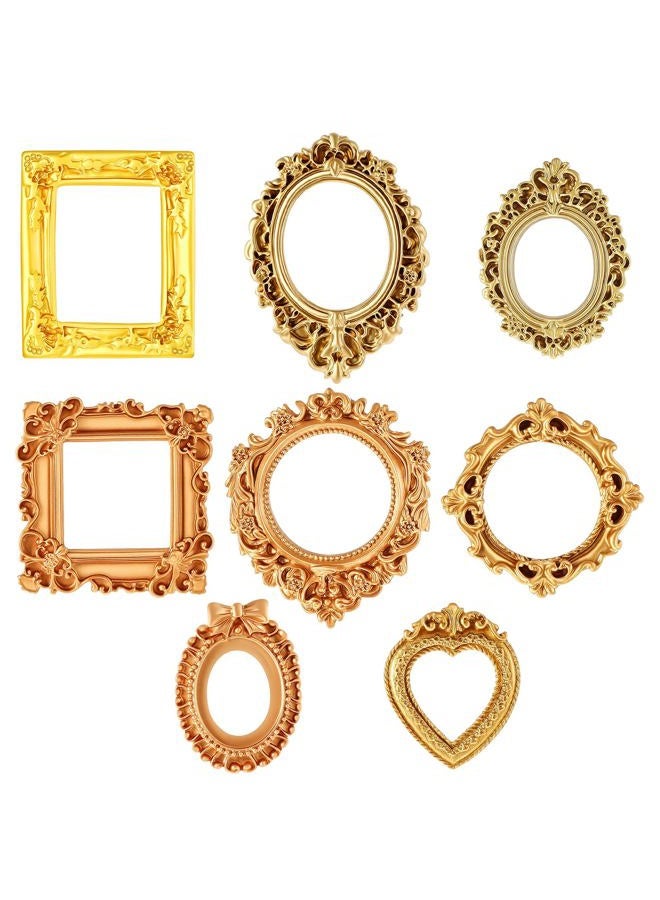Ajcotahm 8 Pcs Mini Vintage Frames, Mini Gold Picture Frames Small Antique Photo Frame Ornaments for DIY Jewelry Display Christmas Wedding Holiday Party Home Hotel Decor - Image 1