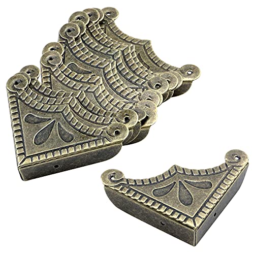 Antrader 12Pcs Metal Box Corner Protector Edge Safety Bumpers Screw Fixed Furniture Corner Guard Bronze Tone 2.2" x 2.2" - Image 1