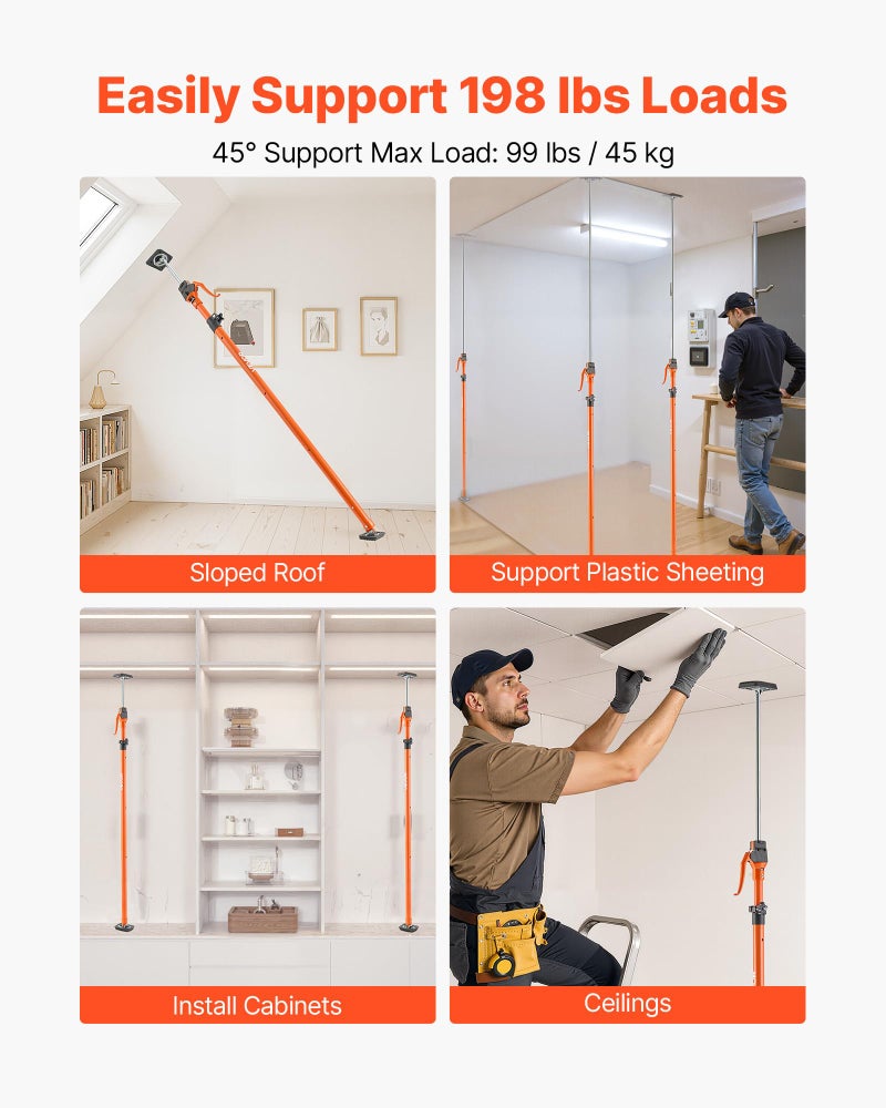 VEVOR Cabinet Jack Support Pole, 2-Pack, 49.2-114.6 Inch Steel Telescopic Quick Support Rod, Adjustable 3rd Hand System up to 198 lbs Capacity for Installing Cabinets, Lifting Drywall, Cargo Bars - Image 3