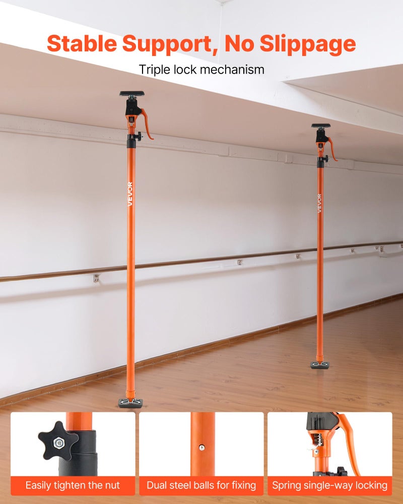 VEVOR Cabinet Jack Support Pole, 2-Pack, 49.2-114.6 Inch Steel Telescopic Quick Support Rod, Adjustable 3rd Hand System up to 198 lbs Capacity for Installing Cabinets, Lifting Drywall, Cargo Bars - Image 5