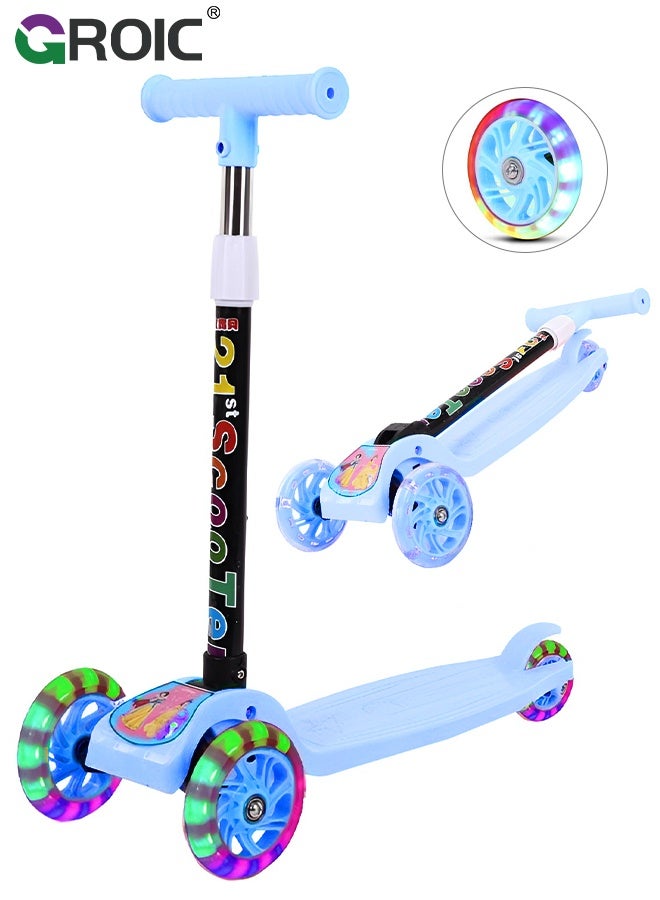 GROIC Scooters for Kids 3 Wheel Kick Scooter for Toddlers,4 Adjustable Height, Lean to Steer, Extra-Wide Deck, Light Up Wheels Foldable Scooter,Outdoor Activities for Toddlers(Blue) - Image 1