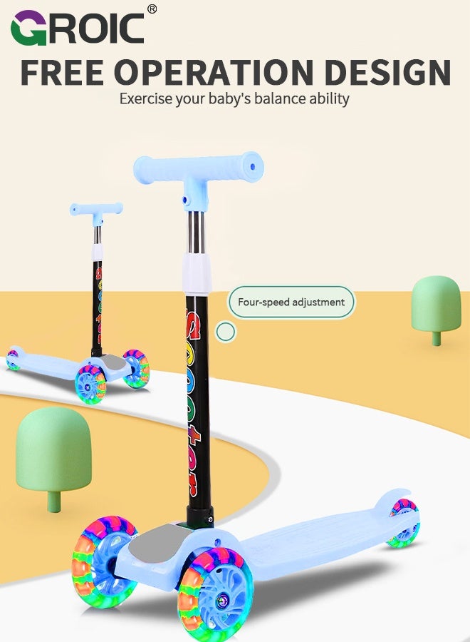 GROIC Scooters for Kids 3 Wheel Kick Scooter for Toddlers,4 Adjustable Height, Lean to Steer, Extra-Wide Deck, Light Up Wheels Foldable Scooter,Outdoor Activities for Toddlers(Blue) - Image 4