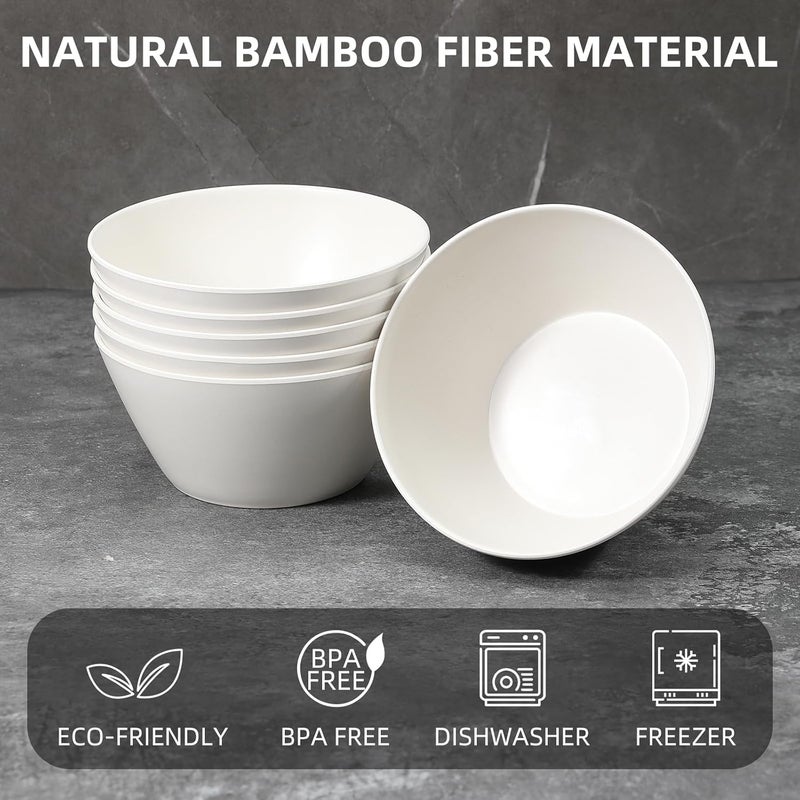 ECOWAY Bamboo Fiber Cereal Bowls Set 6 Pieces 24 Ounce Soup Bowls White Melamine Bowls Set Large for Kitchen Deep Serving Bowls for Cereal Soup Oatmeal Rice Pasta Salad Offwhite - Image 3