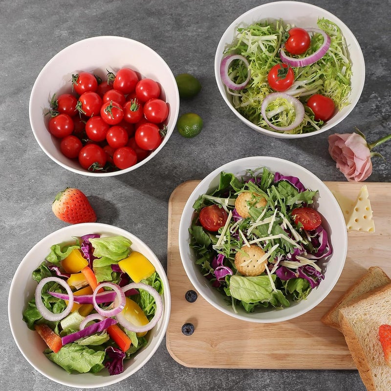 ECOWAY Bamboo Fiber Cereal Bowls Set 6 Pieces 24 Ounce Soup Bowls White Melamine Bowls Set Large for Kitchen Deep Serving Bowls for Cereal Soup Oatmeal Rice Pasta Salad Offwhite - Image 2