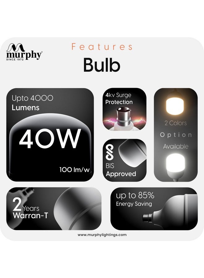 Murphy 40w B22 LED White Bulb, Pack of 2 - Image 3