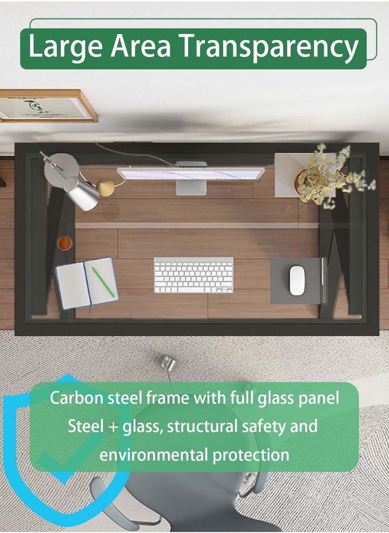 EqiEch - Tempered Glass K-Shaped Computer Desk, Modern Accent Furniture Simple Glass Desk, 120*60*74cm, Clear/Black - Image 1