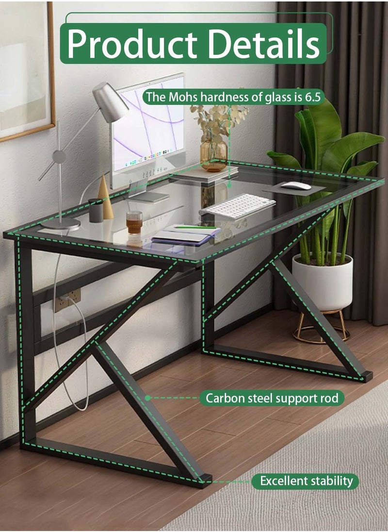 EqiEch - Tempered Glass K-Shaped Computer Desk, Modern Accent Furniture Simple Glass Desk, 120*60*74cm, Clear/Black - Image 1
