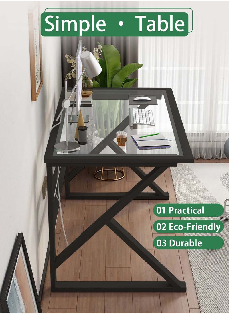 EqiEch - Tempered Glass K-Shaped Computer Desk, Modern Accent Furniture Simple Glass Desk, 120*60*74cm, Clear/Black - Image 1