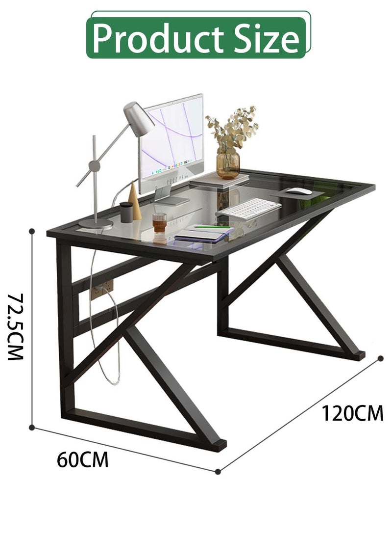 EqiEch - Tempered Glass K-Shaped Computer Desk, Modern Accent Furniture Simple Glass Desk, 120*60*74cm, Clear/Black - Image 1