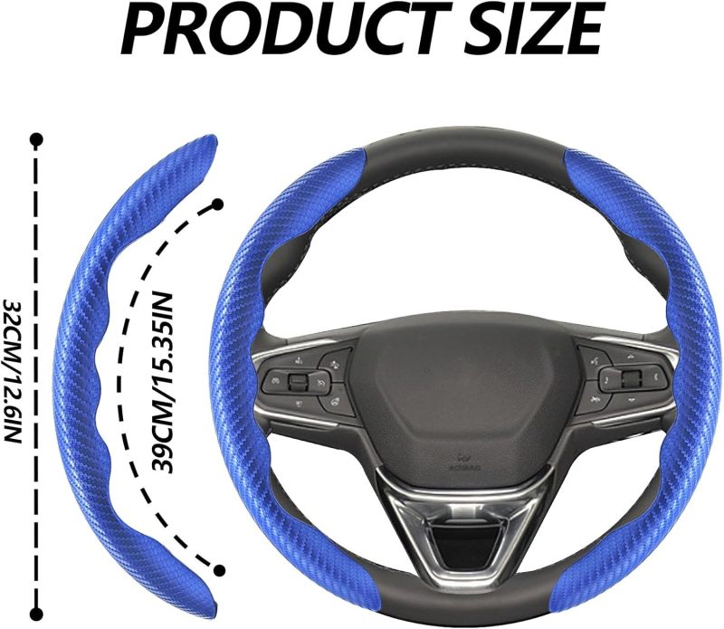 Carbon Fiber Steering Wheel Cover: 2pcs Blue, High-quality Durable Breathable Anti-slip, Universal Steering Wheel Cover - Easy Installation Segmented Design, Steering Wheel Protector for 14.5 To 16 In - Image 3