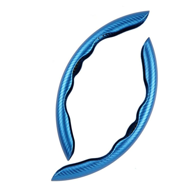 Carbon Fiber Steering Wheel Cover: 2pcs Blue, High-quality Durable Breathable Anti-slip, Universal Steering Wheel Cover - Easy Installation Segmented Design, Steering Wheel Protector for 14.5 To 16 In - Image 1