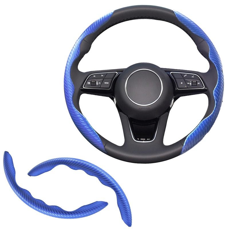 Carbon Fiber Steering Wheel Cover: 2pcs Blue, High-quality Durable Breathable Anti-slip, Universal Steering Wheel Cover - Easy Installation Segmented Design, Steering Wheel Protector for 14.5 To 16 In - Image 2