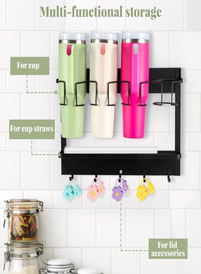CINPIUK Water Bottle Organizer Holder, Magnetic Cup Rack Storage for Stanley & Large Tumbler, Space Saving Wall Mount Self-Adhesive Bottle Organizer with 5 Hook, Easy to Install - Image 3