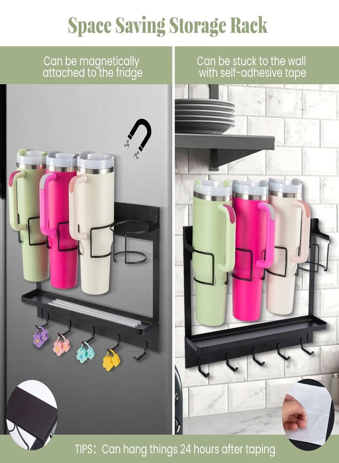 CINPIUK Water Bottle Organizer Holder, Magnetic Cup Rack Storage for Stanley & Large Tumbler, Space Saving Wall Mount Self-Adhesive Bottle Organizer with 5 Hook, Easy to Install - Image 5