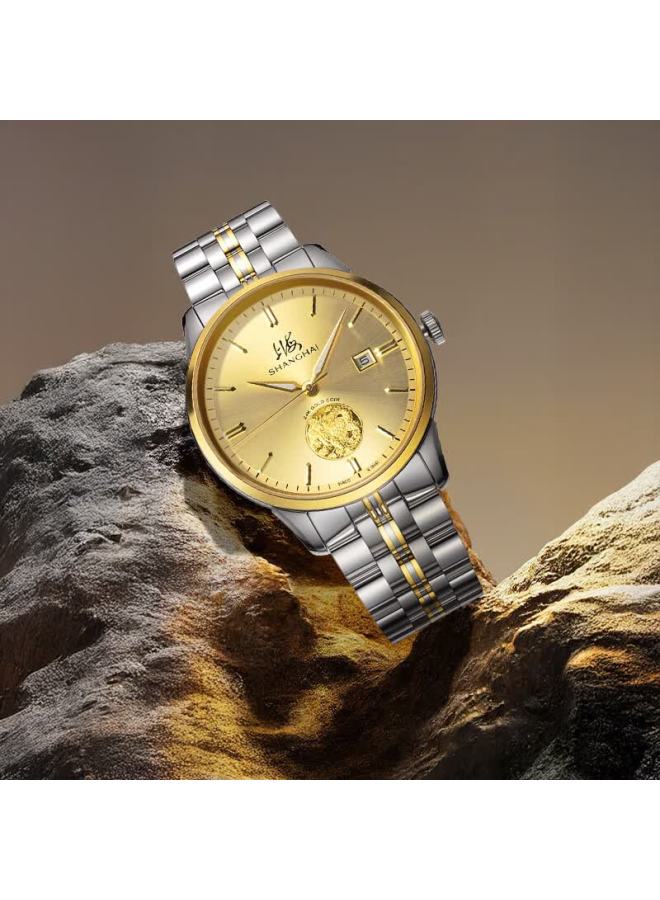 Shanghai Men's Watch National Series 24k Solid Gold Automatic Mechanical S8885 Two-tone Dragon Turtle - Image 2