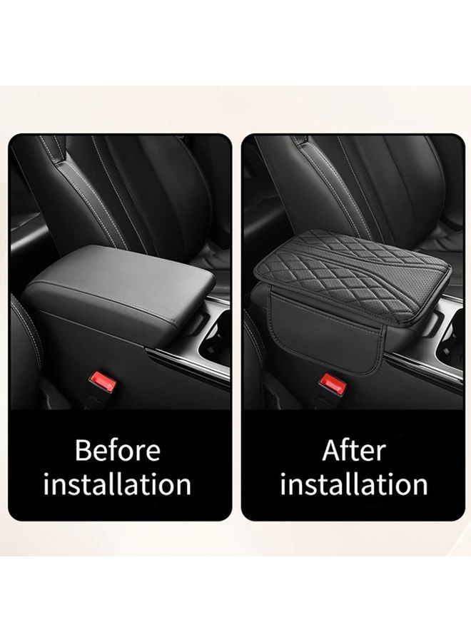 Black PU Leather Car Armrest Cushion with Side Storage Bag Durable Vehicle Interior Accessory - Image 3