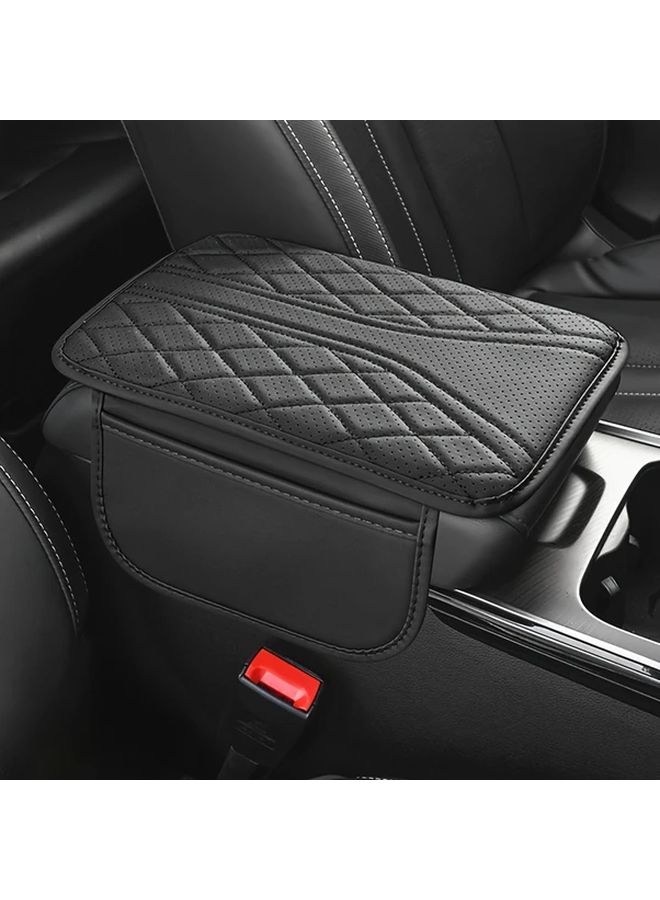 Black PU Leather Car Armrest Cushion with Side Storage Bag Durable Vehicle Interior Accessory - Image 4