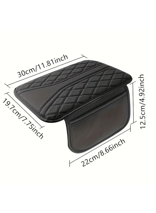 Black PU Leather Car Armrest Cushion with Side Storage Bag Durable Vehicle Interior Accessory - Image 2