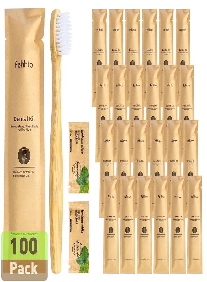 FEHHTO 100 Pack Bamboo Toothbrushes Kit, Disposable Travel Toothbrushes with Toothpaste (6g), Individually Wrapped Guest Dental Kit for Hotel Amenities, Airbnb Hosts, Travel & Camping - Image 1