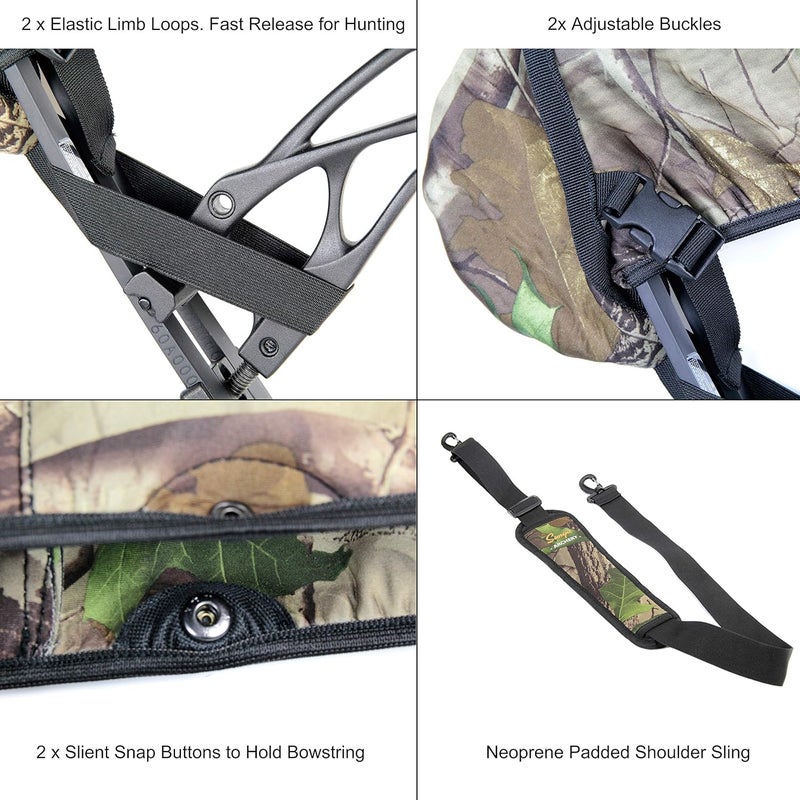 Sunya Neoprene Compound Bow Sling, Silent Hunting or Fast Movement 2 Carrying Modes Switchable. Removable & Adjustable Shoulder Strap. Camouflage Fabric. - Image 3