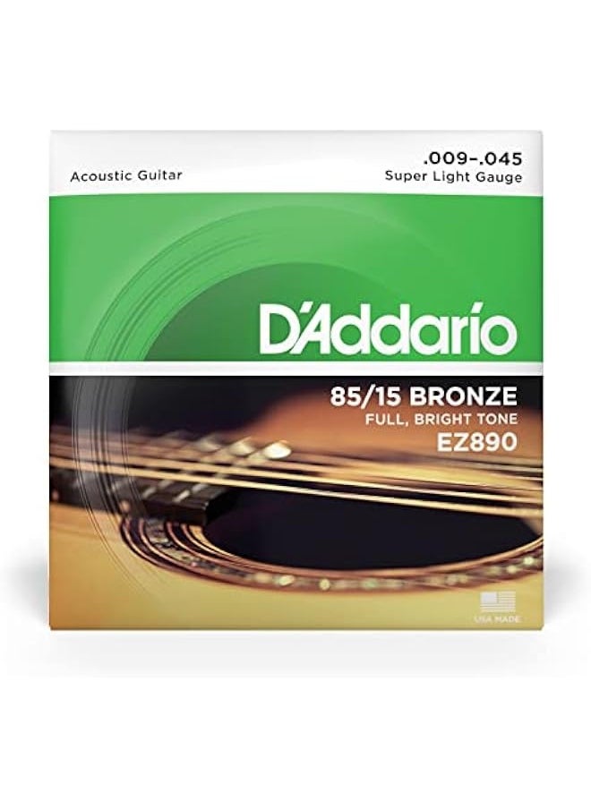 D'Addario Guitar Strings - Acoustic Guitar Strings - 85/15 Bronze - For 6 String Guitar - Full, Bright Tone - EZ890 - Super Light, 9-45  - Image 2
