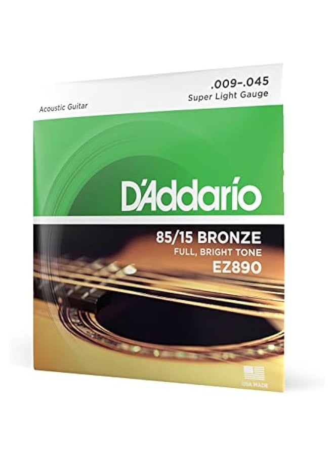 D'Addario Guitar Strings - Acoustic Guitar Strings - 85/15 Bronze - For 6 String Guitar - Full, Bright Tone - EZ890 - Super Light, 9-45  - Image 1