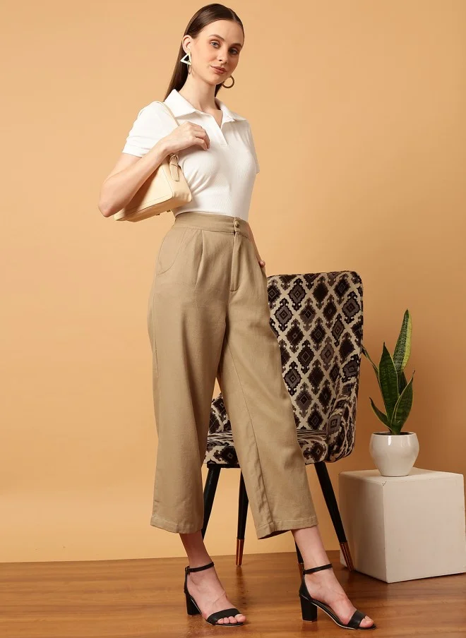 MINT STREET Slim Fit White Polo Collar T-Shirt for Women