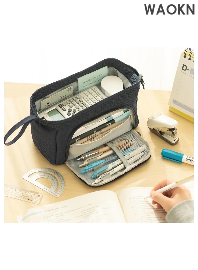 دبليو أيه أو كي أن حافظة أقلام فاخرة ذات سعة كبيرة - منظم جيب أقلام متعدد الأقسام واسع للغاية للمدرسة والجامعة والمكتب والسفر - حامل أنيق ومتين بسحاب للأقلام والعلامات ومستحضرات التجميل ولوازم الفن - هدية مثالية للطلاب والمراهقين والأولاد والبنات والرجال والنساء (أزرق داكن) - Image 5