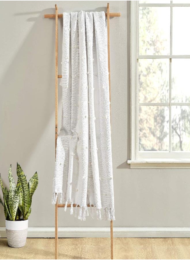 Lush Decor Boho Tufted Cotton Woven Tassel Fringe Throw Blanket, White