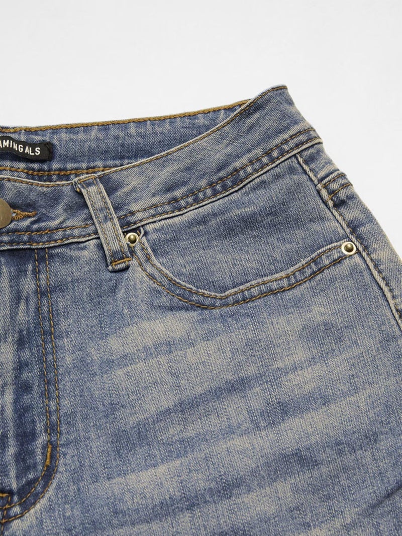 Flamingals Women's Bell Bottom Jeans Flared Ripped Stretchy Mid Rise Cut Out Distressed Denim Bootcut Jeans Denim Blue M - Image 5