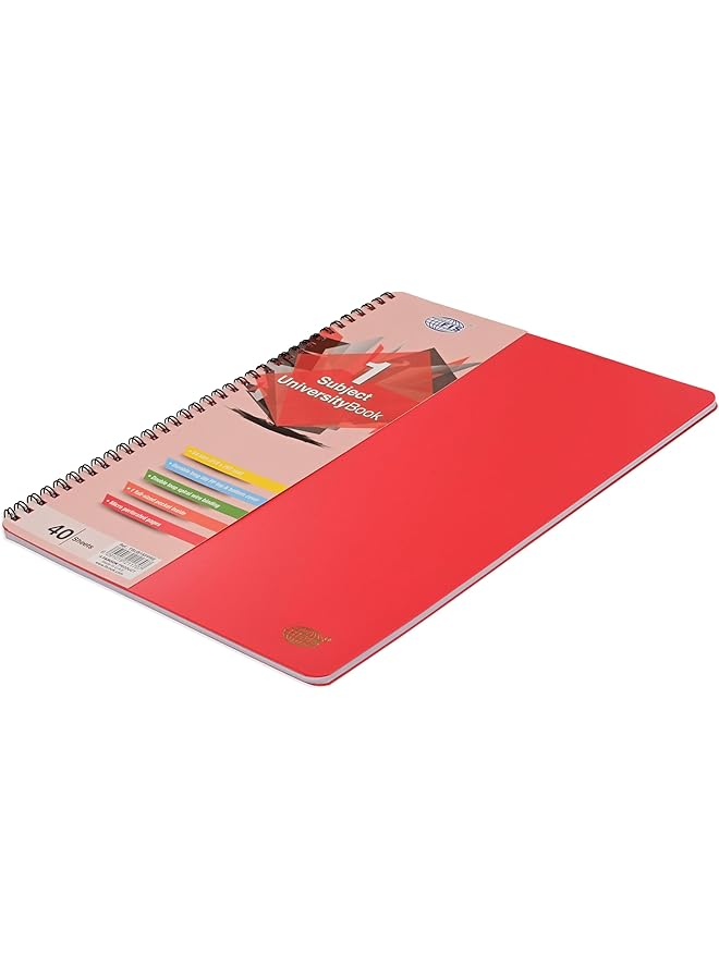 erorex University Book Spiral Pp Neon Soft Cover 1 Subject A4 Size 210X297Mm 40 Sheets Red Color Fsub1Sppre - Image 1