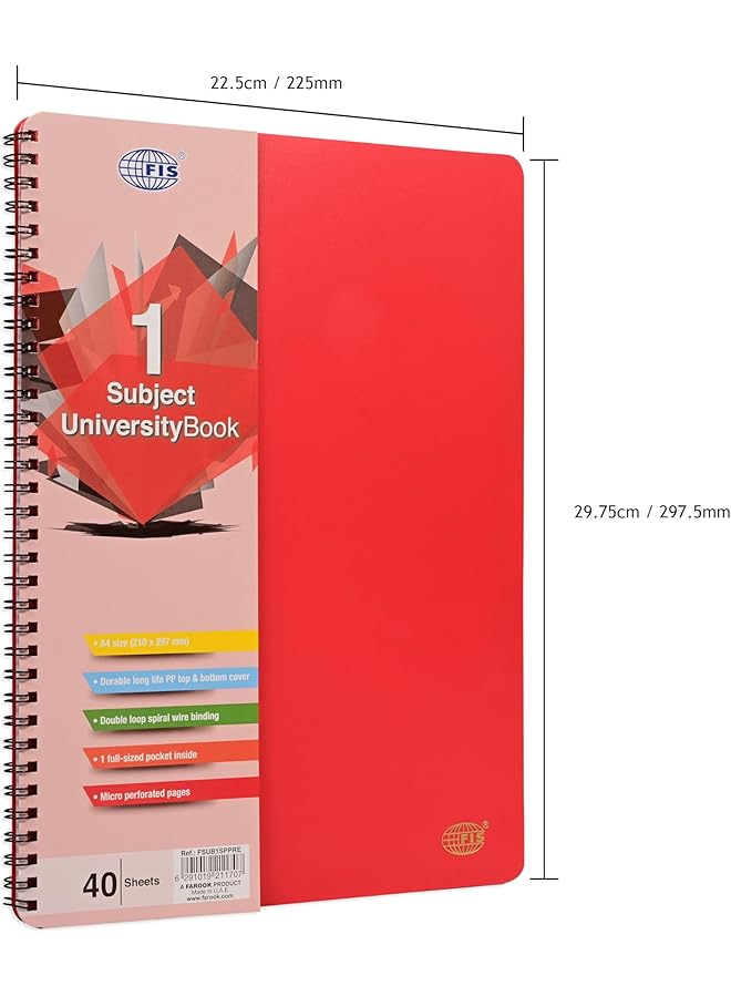 erorex University Book Spiral Pp Neon Soft Cover 1 Subject A4 Size 210X297Mm 40 Sheets Red Color Fsub1Sppre - Image 4