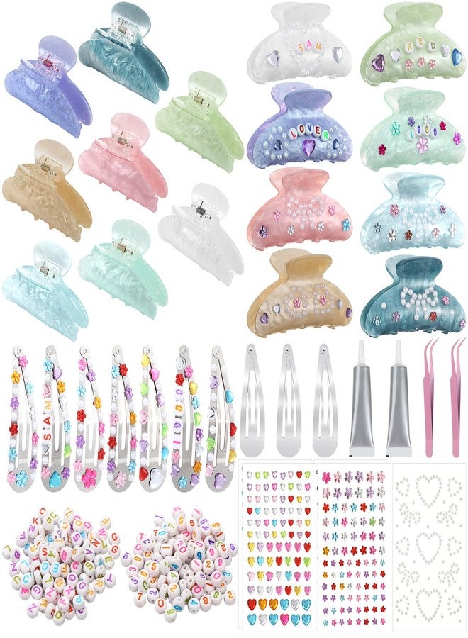 Kathfly 8 Sets DIY Hair Claw Clips Sets Acrylic Hair Claw Clips Letters Beads and Star Peal Flower Stickers Clamps for Girl's Night Sleepovers Head Accessories for Women Party Supplies - Image 1