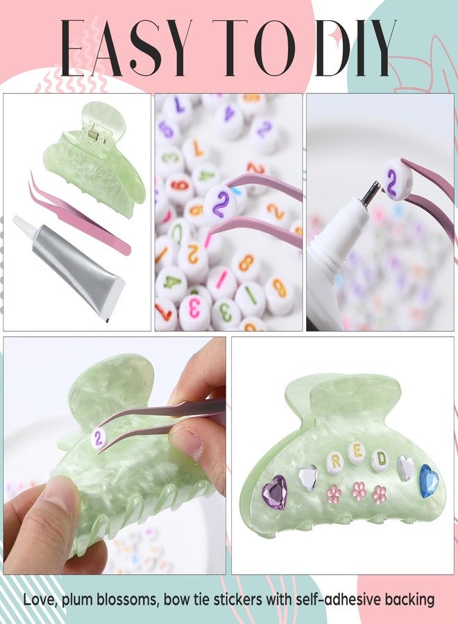 Kathfly 8 Sets DIY Hair Claw Clips Sets Acrylic Hair Claw Clips Letters Beads and Star Peal Flower Stickers Clamps for Girl's Night Sleepovers Head Accessories for Women Party Supplies - Image 3