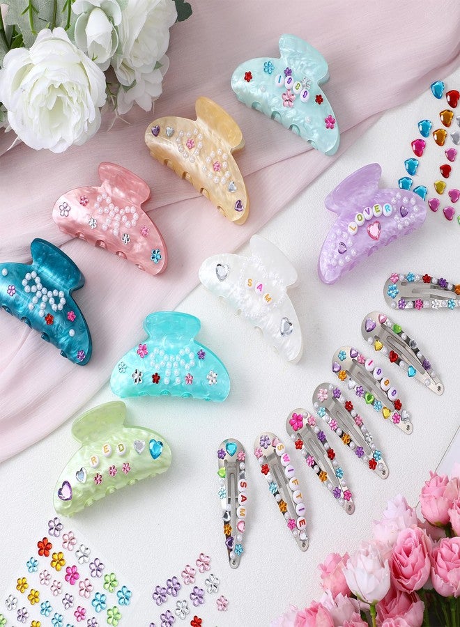 Kathfly 8 Sets DIY Hair Claw Clips Sets Acrylic Hair Claw Clips Letters Beads and Star Peal Flower Stickers Clamps for Girl's Night Sleepovers Head Accessories for Women Party Supplies - Image 2
