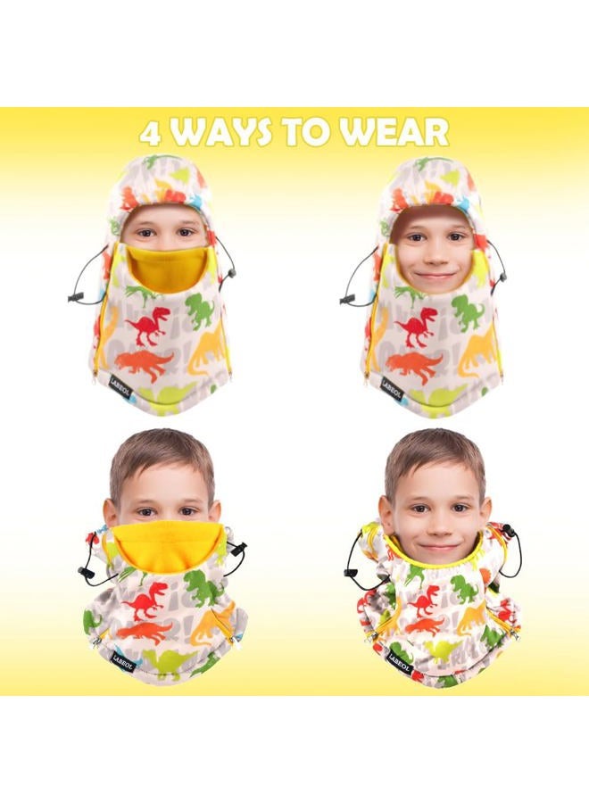 Labeol Kids Balaclava Ski Mask, Winter Windproof Thick Warm Fleece Face Cover with Adjustable Zippers for Boys Girls, Dinosaur White, 5-16 Years - Image 5