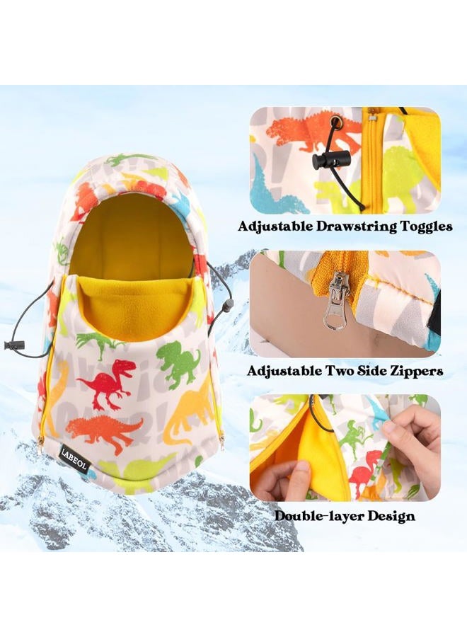 Labeol Kids Balaclava Ski Mask, Winter Windproof Thick Warm Fleece Face Cover with Adjustable Zippers for Boys Girls, Dinosaur White, 5-16 Years - Image 2