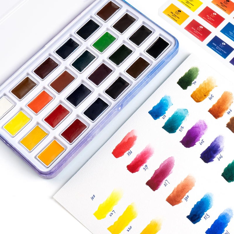 Paul Rubens Watercolor Paint Set Full Pan, 24 Vivid Colors Water Coloring Paint in Pocket Box with Metal Ring, High Transparency Intense and Durable, No Chalky, Perfect for Students, Beginners - Image 1