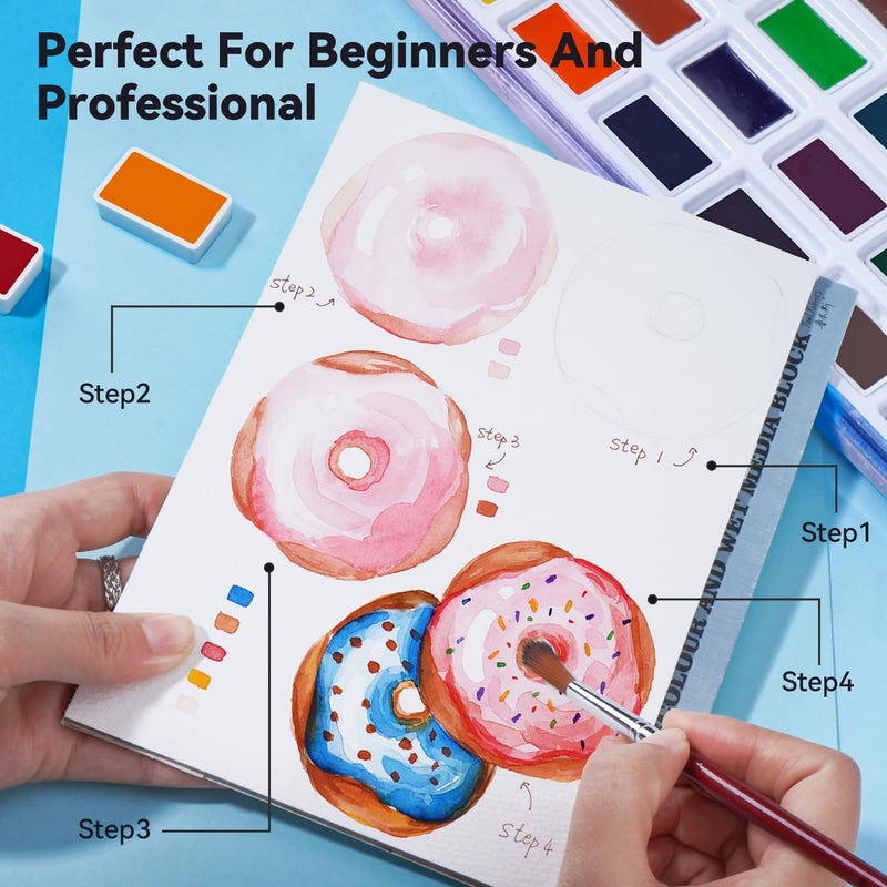 Paul Rubens Watercolor Paint Set Full Pan, 24 Vivid Colors Water Coloring Paint in Pocket Box with Metal Ring, High Transparency Intense and Durable, No Chalky, Perfect for Students, Beginners - Image 4