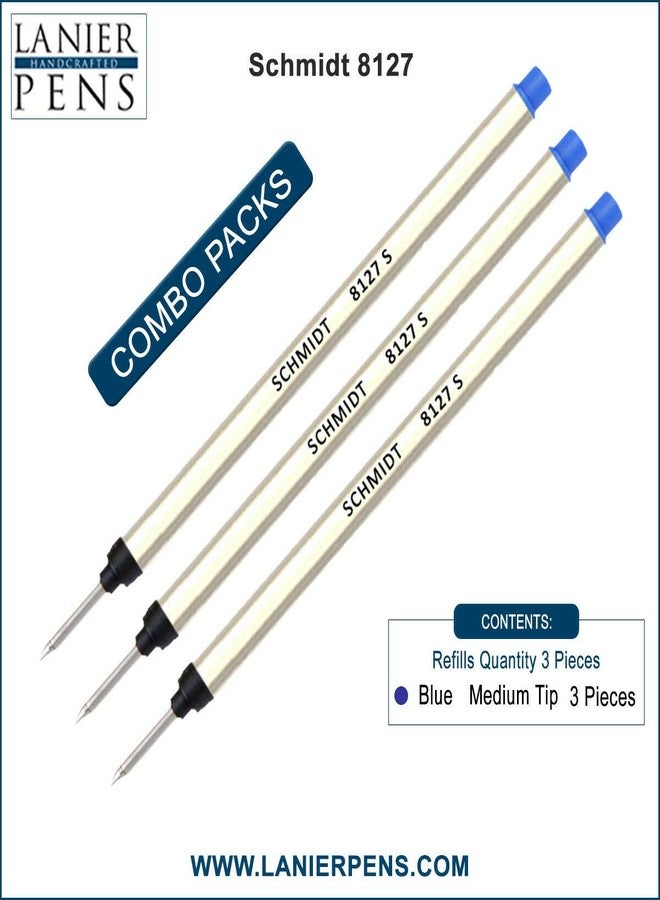 Lanier Pens Pack of 3 - Schmidt 8127 S Capless System Rollerball Refill Blue Ink Medium Tip - Image 3