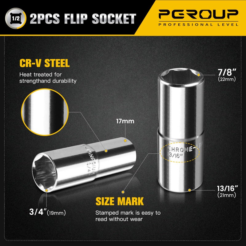 pgroup Telescoping Lug Wrench, Extended Lug Wheel Wrench with 17mm/19mm(3/4â€), 21mm(13/16â€)/22mm(7/8â€) Chrome Vanadium Steel Sockets for Car, Truck, Vans - Image 4
