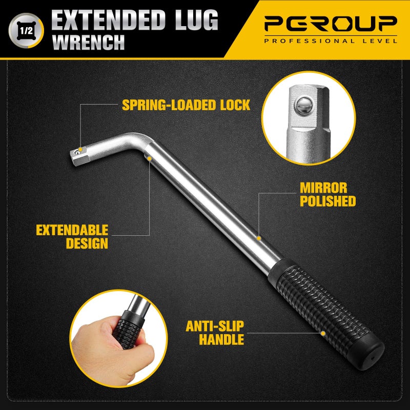 pgroup Telescoping Lug Wrench, Extended Lug Wheel Wrench with 17mm/19mm(3/4â€), 21mm(13/16â€)/22mm(7/8â€) Chrome Vanadium Steel Sockets for Car, Truck, Vans - Image 3