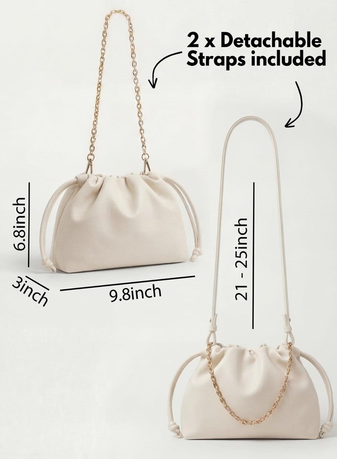 Apryl Clutch Purses for Women - Evening Bag - Small Going Out Purse - Soft PU Leather Handbag with Adjustable Crossbody Strap - Cream - Image 5